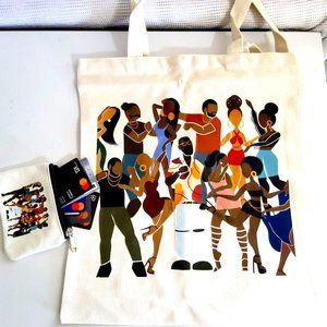 Artist Party Time Canvas/cotton Fashion Large Tote Bag with small change purse